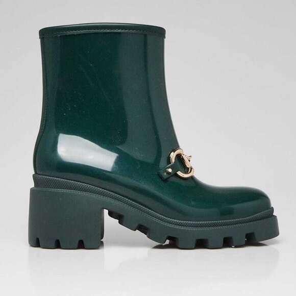 Gucci Green Rubber Short Horsebit Lug Sole Low Boots Size 6.5/37 - Picture 4 of 6